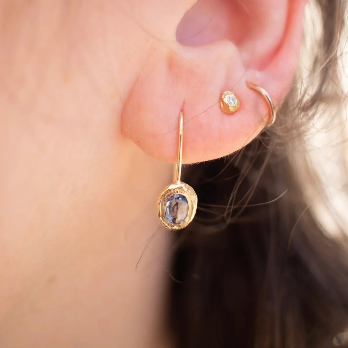 Tomfoolery Oval Stone Fixed Hook Earrings in Light Blue Sapphire Clearance