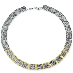 Tomfoolery Oxidised Silver & Gold Organic Square Link Necklace Clearance