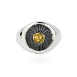 Tomfoolery Oxidised Silver & Gold Plated Sun Signet Ring Discount