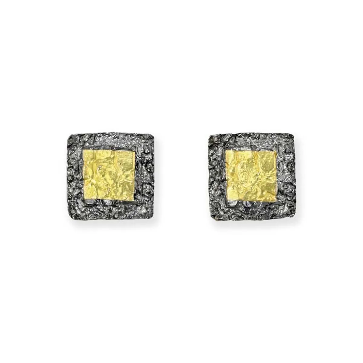 Tomfoolery Oxidised Silver & Gold Square Studs Sale