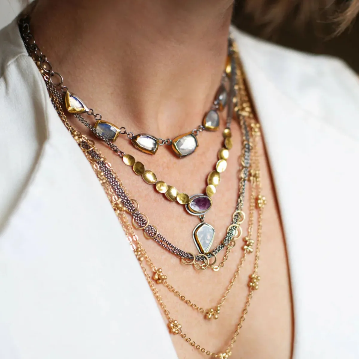 Tomfoolery Oxidised Silver & Gold Vermeil Disc Necklace Sale