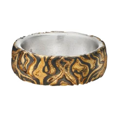 Tomfoolery Oxidised Silver & Gold Wide Wave Ring Clearance