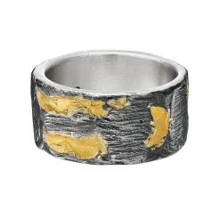 Tomfoolery Oxidised Silver & Gold Wide Rustic Ring Hot