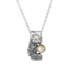 Tomfoolery Oxidised Silver & Pearl Irregular Pendant Discount