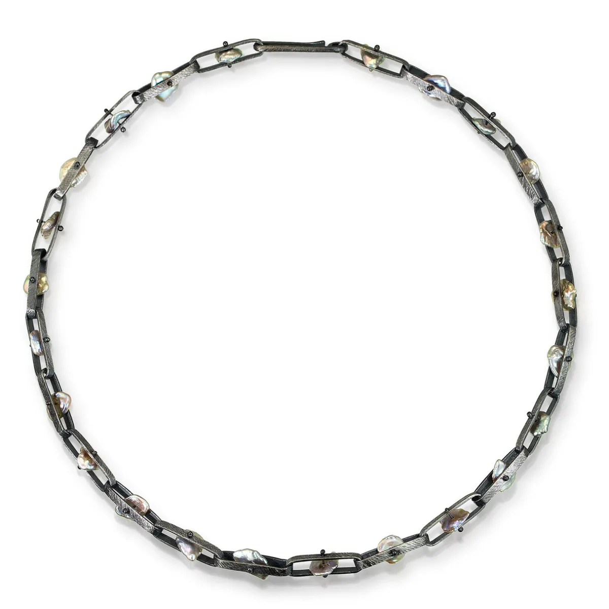Tomfoolery Oxidised Silver & Pearl Oval Link Necklace Discount