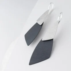 Tomfoolery Oxidised Silver & Silver Double Long Triangle Drop Earrings Discount