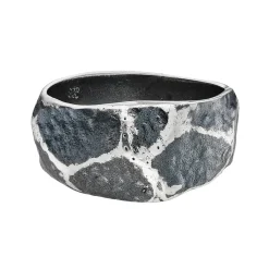 Tomfoolery Oxidised Silver Chunky Faceted Ring Clearance