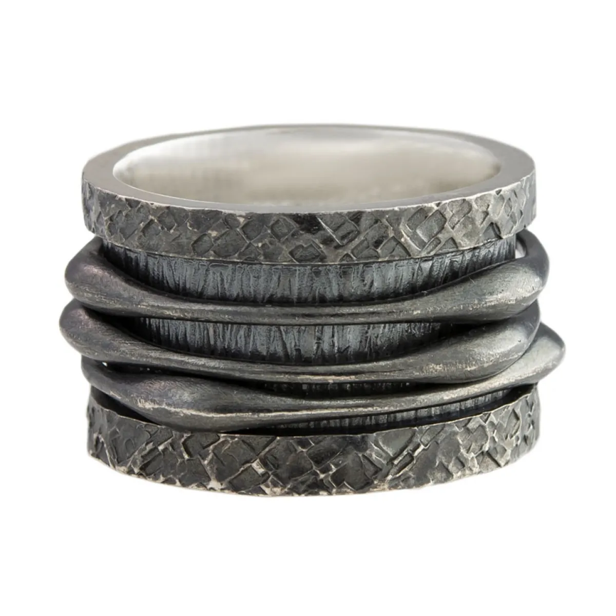 Tomfoolery Oxidised Silver Curve Spinning Ring Online