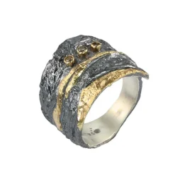 Tomfoolery Oxidised Silver, Gold & Brown Diamond Wrap Ring Online