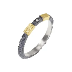 Tomfoolery Oxidised Silver, Gold & Champagne Diamond Step Ring Discount