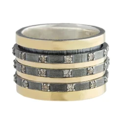 Tomfoolery Oxidised Silver, Gold and Diamond Zebra Spinning Ring Discount