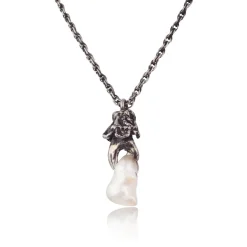 Tomfoolery Oxidised Silver Lady’s Hand Pendant with Pearl Discount