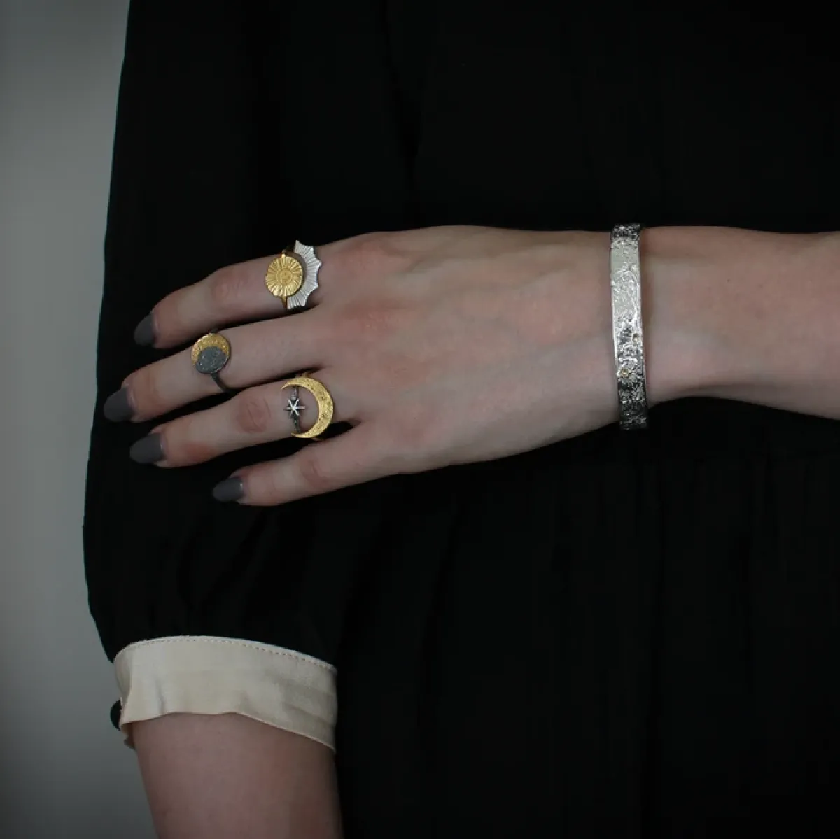 Tomfoolery Oxidised Silver Moon Crafter Bangle Clearance