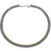 Tomfoolery Oxidised Silver, Ruby & Gold Square Link Necklace Fashion