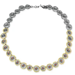 Tomfoolery Oxidised Silver, Ruby & Gold Disc Necklace Hot