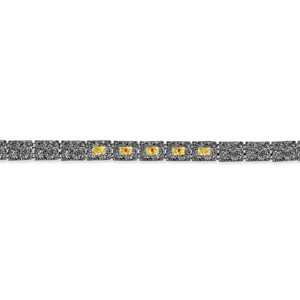 Tomfoolery Oxidised Silver, Ruby & Gold Rectangle Link Bracelet Best