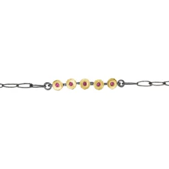 Tomfoolery Oxidised Silver, Ruby & Gold Chain Link & Circle Bracelet Hot