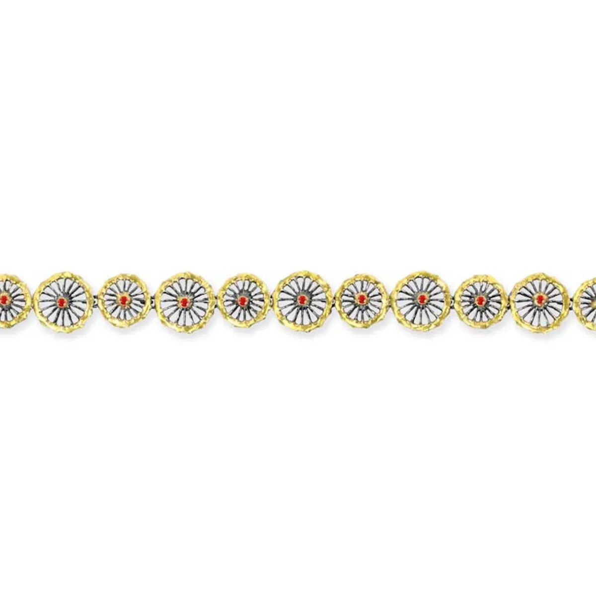 Tomfoolery Oxidised Silver, Ruby & Gold Disc Bracelet Outlet