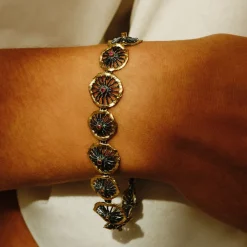 Tomfoolery Oxidised Silver, Ruby & Gold Disc Bracelet Outlet