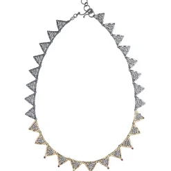 Tomfoolery Oxidised Silver Textured Ruby Wave Necklace New