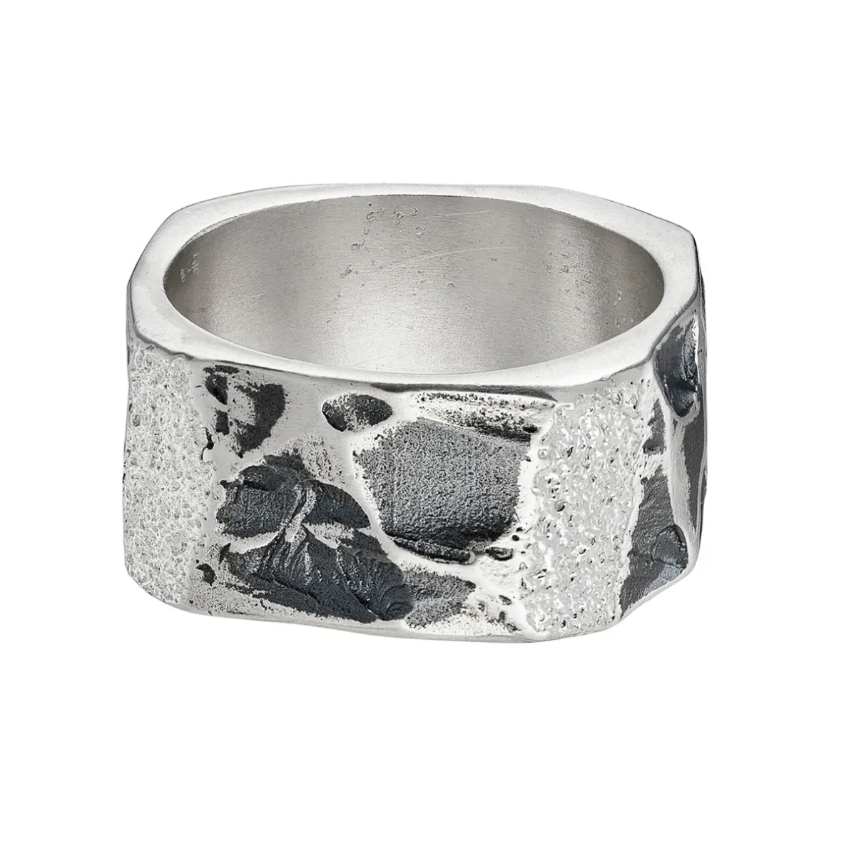 Tomfoolery Oxidised Silver Wide Square Ring Discount