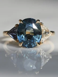 Tomfoolery Past, Present, Future TRIO Teal Sapphire & Diamond Ring Sale