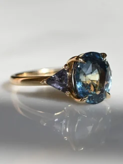 Tomfoolery Past, Present, Future TRIO Teal Sapphire & Diamond Ring Sale
