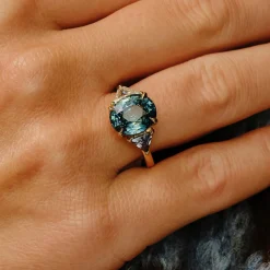 Tomfoolery Past, Present, Future TRIO Teal Sapphire & Diamond Ring Sale