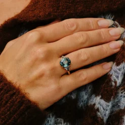 Tomfoolery Past, Present, Future TRIO Teal Sapphire & Diamond Ring Sale