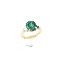 Tomfoolery Past, Present, Future TRIO Teal Sapphire & Diamond Ring Sale