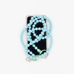 Tomfoolery Pastel Blue & Neon Green Perlen Wooden Beaded iPhone Necklace & Keychain Sale