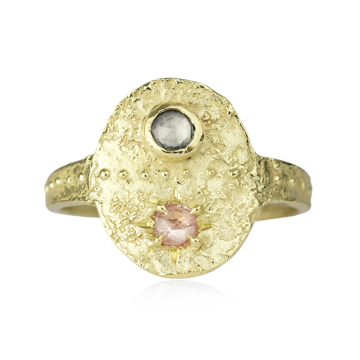 Tomfoolery Pastel Pink & Blue Sapphire Rustic Shield Ring Hot