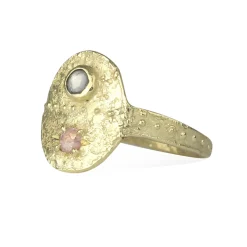 Tomfoolery Pastel Pink & Blue Sapphire Rustic Shield Ring Hot