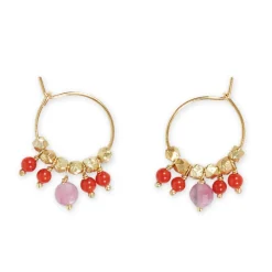 Tomfoolery Pastiglia Mini Red Coral & Pink Tourmaline Hoop Earrings Discount