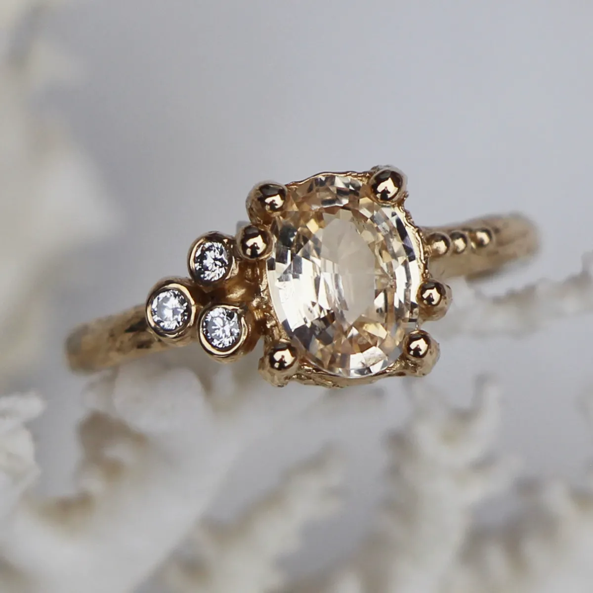 Tomfoolery Peach Sapphire Sunset Cluster Ring Sale