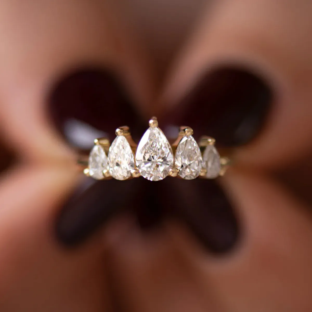 Tomfoolery Pear Diamond Engagement Ring with Five Gradient Diamonds Discount