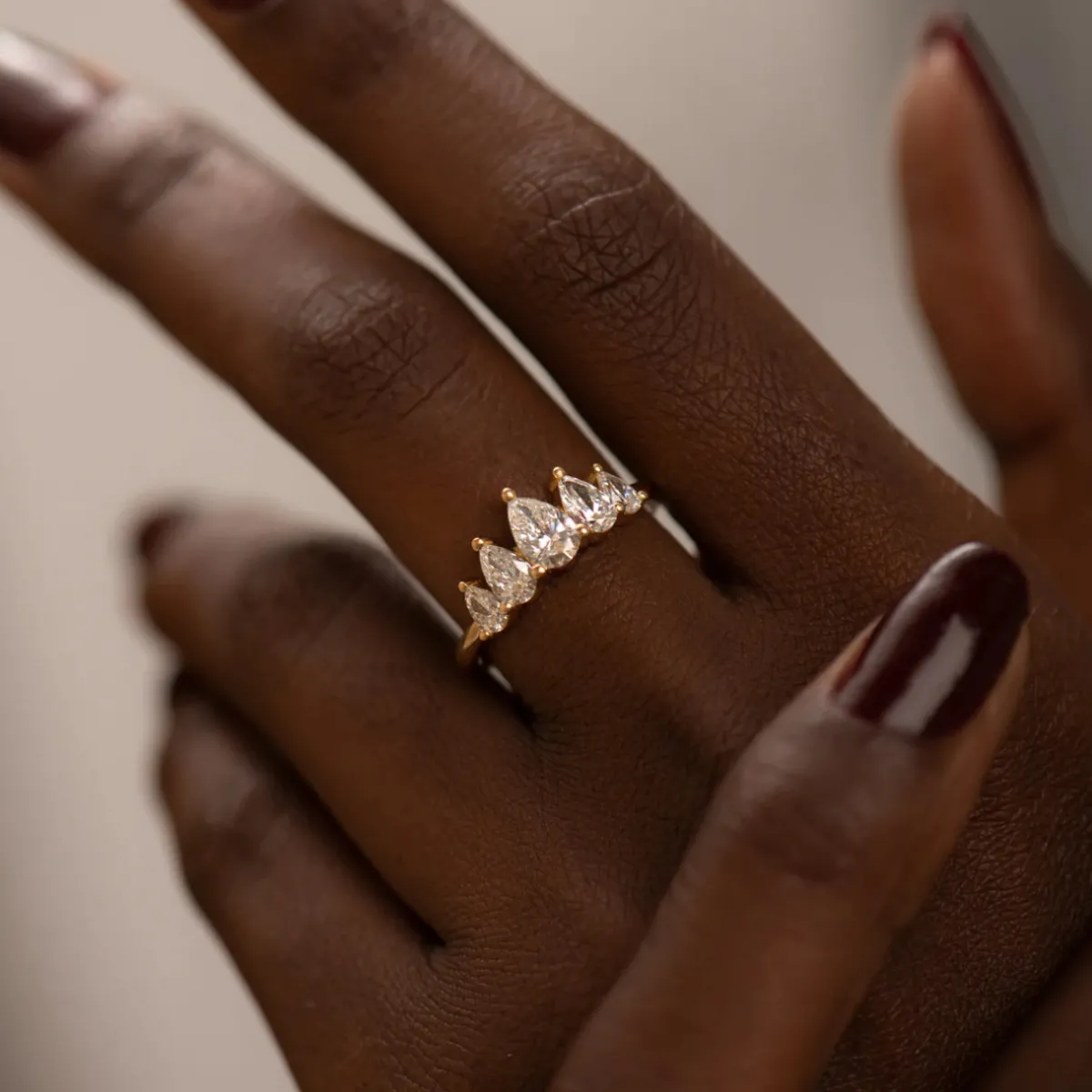 Tomfoolery Pear Diamond Engagement Ring with Five Gradient Diamonds Discount