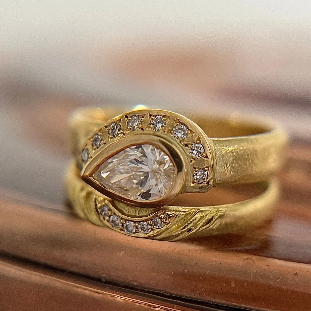 Tomfoolery Pear Diamond Half Halo Ring Fashion