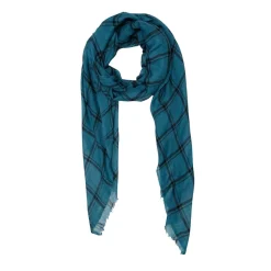Tomfoolery Petrol Blue and Black Check Scarf Hot
