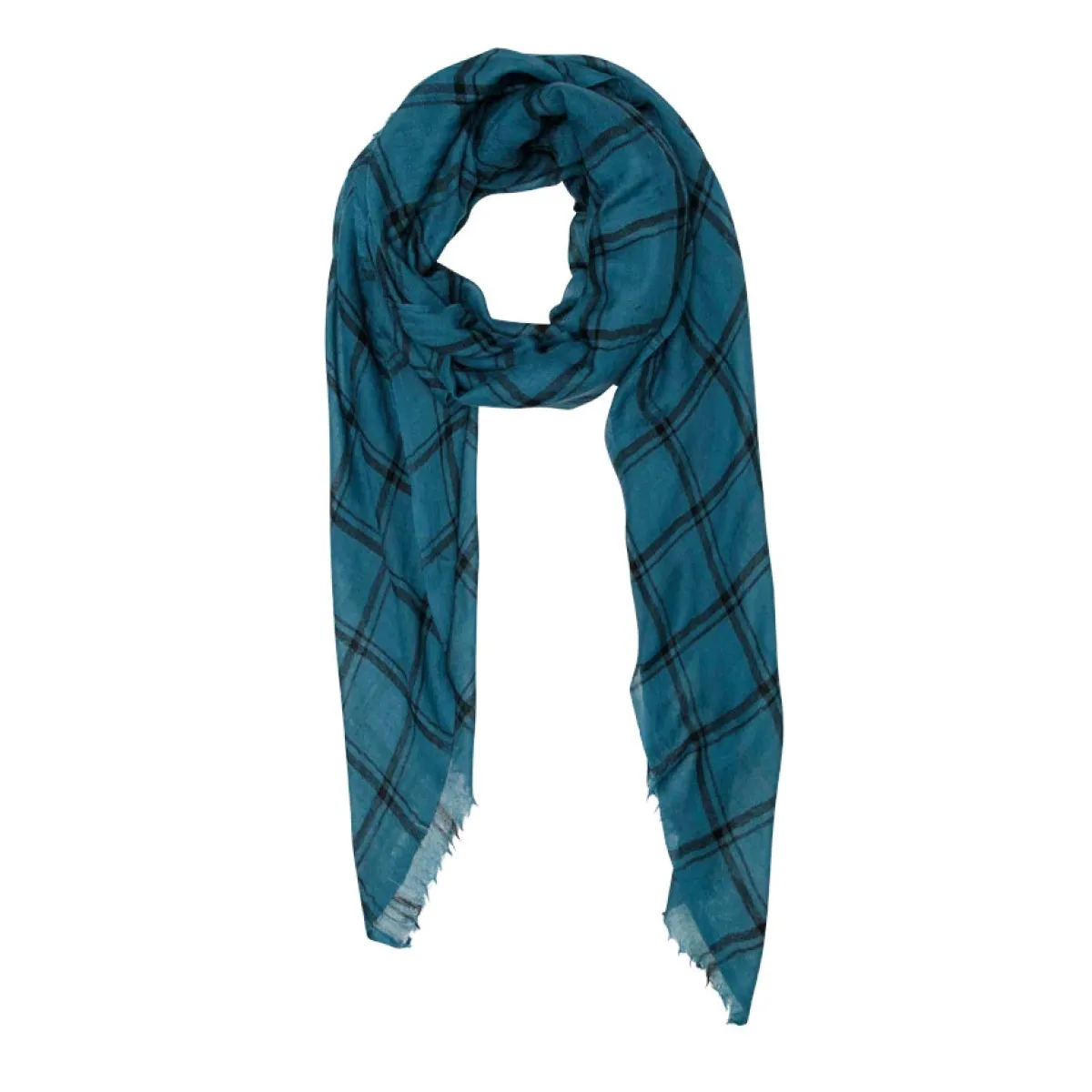 Tomfoolery Petrol Blue and Black Check Scarf Hot