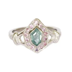 Tomfoolery Pink & Green Hexagon Halo Ring Clearance