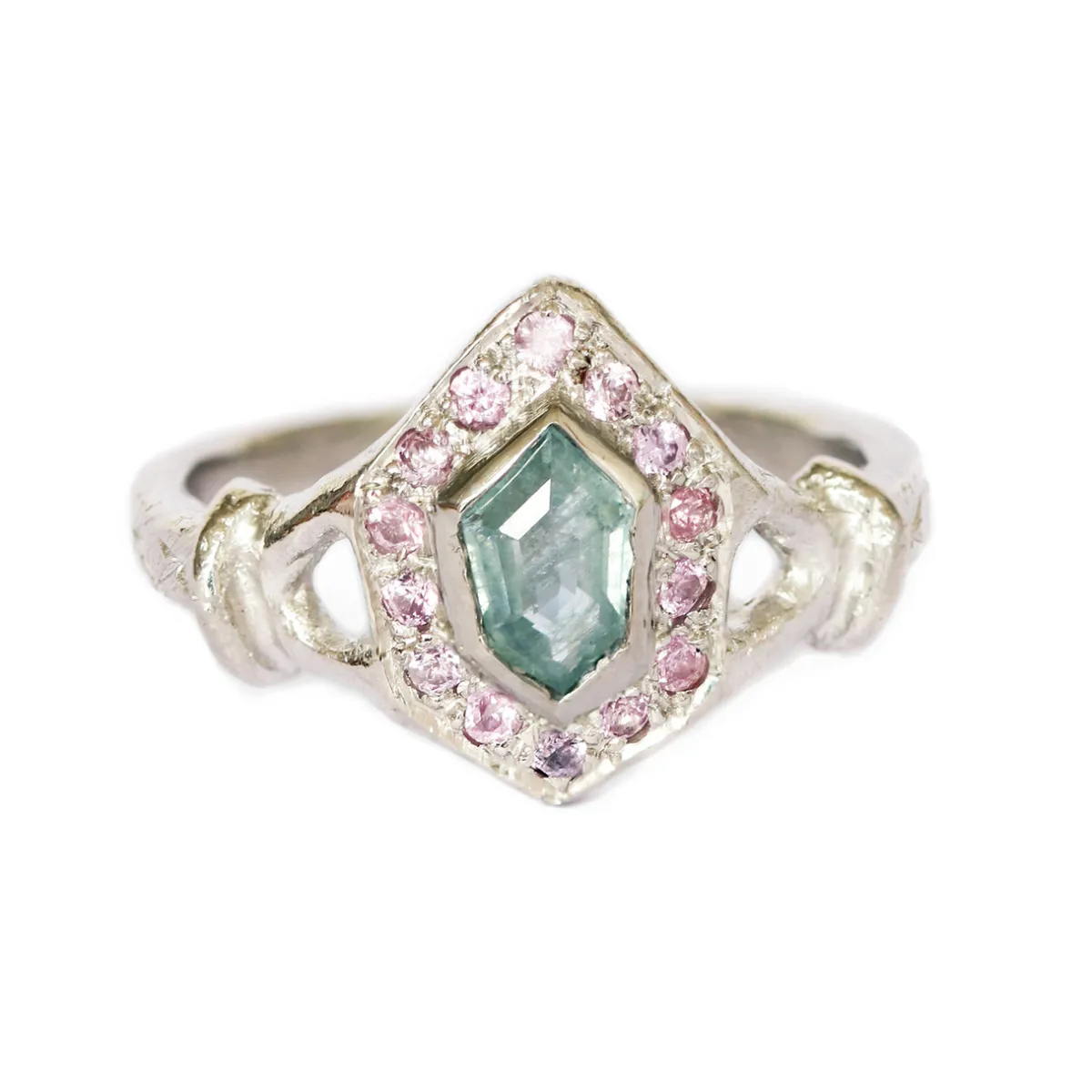 Tomfoolery Pink & Green Hexagon Halo Ring Clearance