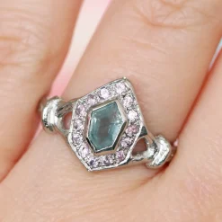 Tomfoolery Pink & Green Hexagon Halo Ring Clearance