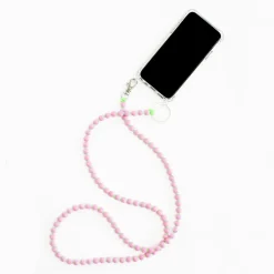 Tomfoolery Pink & Neon Green Perlen Wooden Beaded iPhone Necklace & Keychain New