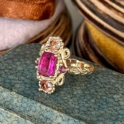 Tomfoolery Pink & Orange Gemstone Totem Ring Fashion
