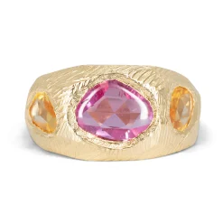 Tomfoolery Pink & Orange Sapphire Three Stone Tapered Ring Fashion