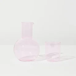 Tomfoolery Pink Glass Belly Carafe + Cup Set Sale