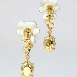 Tomfoolery Pink Pansy Crystal Lucite Drop Earrings Online