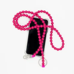 Tomfoolery Pink Perlen Wooden Beaded iPhone Necklace & Keychain Clearance