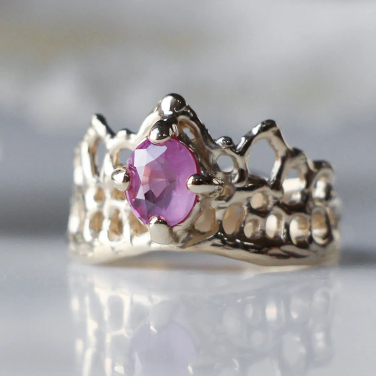 Tomfoolery Pink Sapphire Princess Mermaid Crown Ring Hot